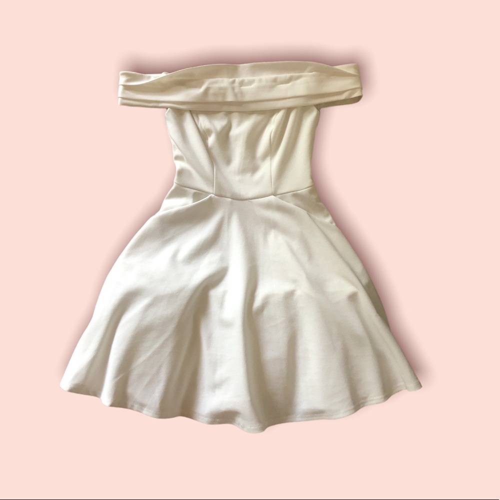 Eggshell White Off the Shoulder Flare Dress